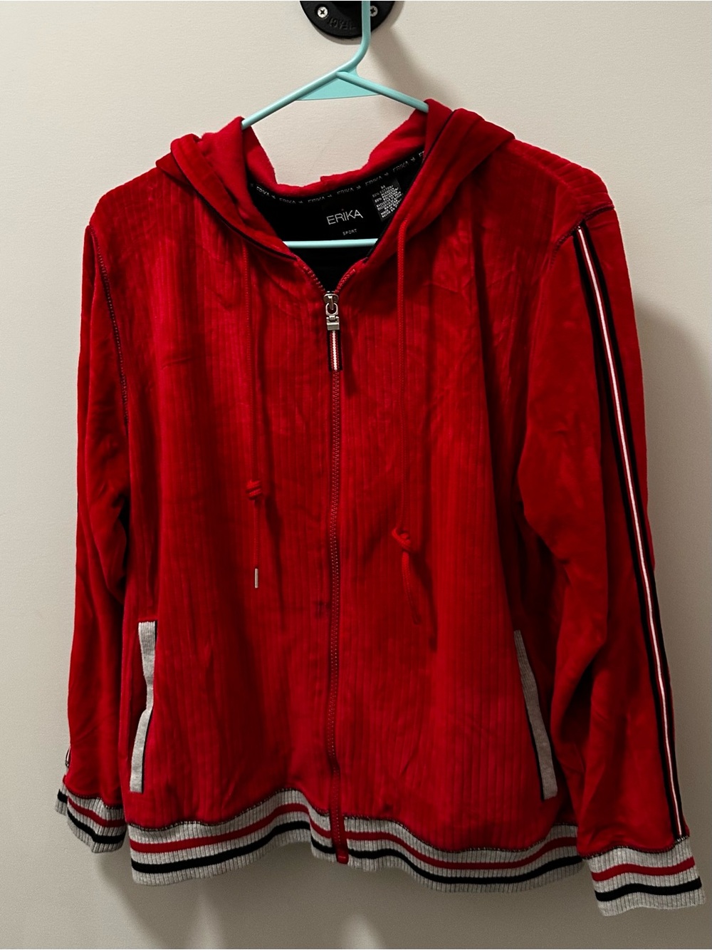 Erika women’s ' Red Velour Zip-Up Hoodie y2k Jacket size medium